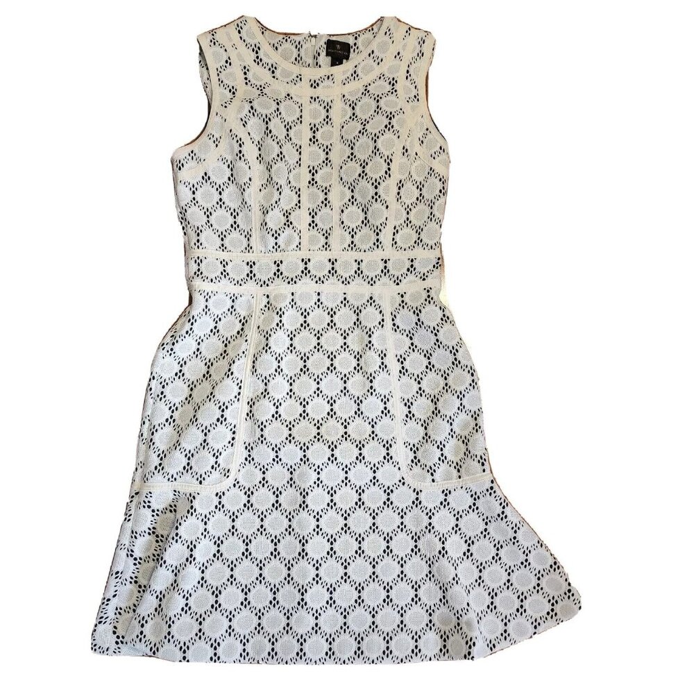 Worthington Dress Womens Size 8 Solid‎ All White Mesh Circles Sleeveless